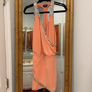 Adorable peach rhinestone racerback dress